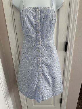 Banana Republic Light Blue and White Striped Eyelet Dress